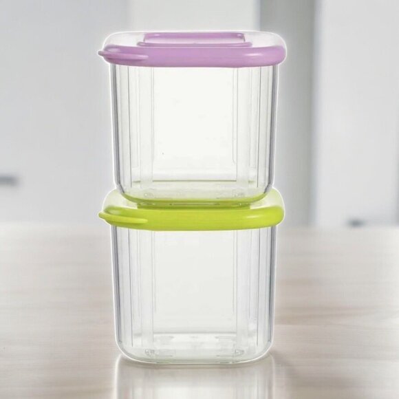 Tupperware Clear Mates Clearmates Mini Snack Container 2pc Set NEW Green Purple - Picture 1 of 8
